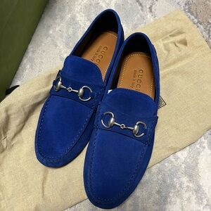 New Gucci Men's Royal Blue Suede Loafers